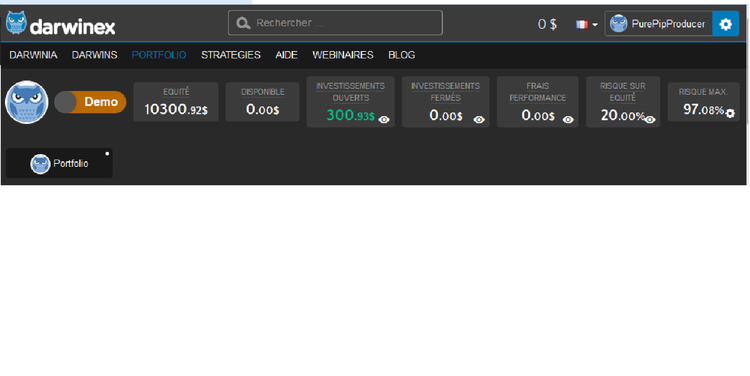 Compte Demo Investisseur de 10 000$ ouvert le 1er Jour du Darwin PurePipProducer (CTA).png